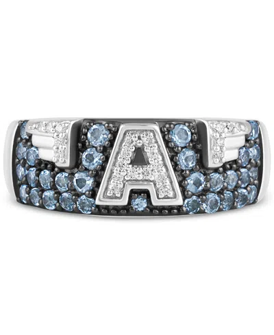 Shop Wonder Fine Jewelry Swiss Blue Topaz (5/8 Ct. T.w.) & Diamond (1/10 Ct. T.w.) Captain America Ring In Sterling Silver
