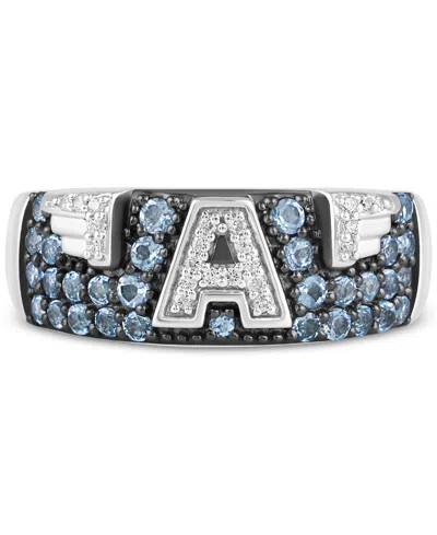 Wonder Fine Jewelry Marvel  Men's Swiss Blue Topaz (3/4 Ct. T.w.) & Diamond (1/10 Ct. T.w.) Captain A In Sterling Silver