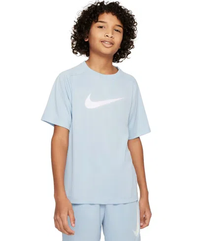 Shop Nike Big Boys Dri-fit Multi+ Logo-print Training T-shirt In Lt Armory Blue,white