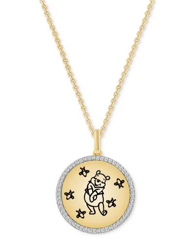 Wonder Fine Jewelry Disney  Diamond Winnie The Pooh Disc 18" Pendant Necklace (1/8 Ct. T .w.) In Gold In Gold-plated Sterling Silver