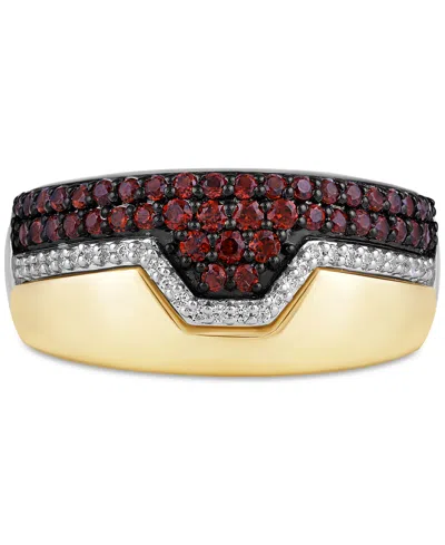 Shop Wonder Fine Jewelry Garnet (3/4 Ct. T.w.) & Diamond (1/10 Ct. T.w.) Ironman Ring In Sterling Silver & Gold-plate In Sterling Silver  Gold-plate