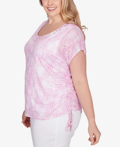 Shop Hearts Of Palm Plus Size Spring Into Action Printed Top In Orchid Multi