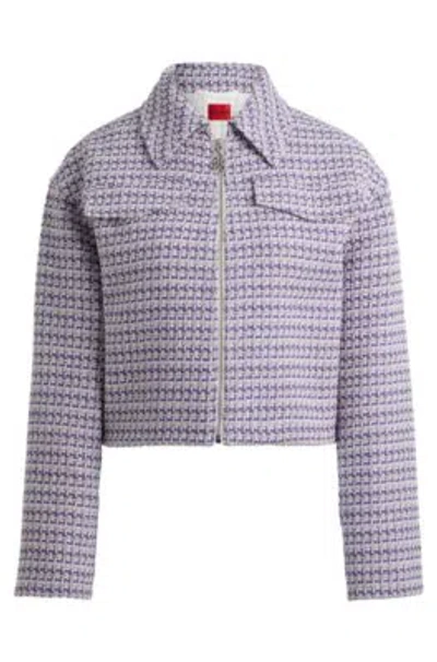 Hugo Boss Relaxed-fit Cropped Jacket In A Boucl Cotton Blend In Patterned
