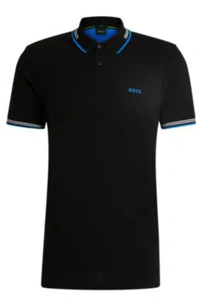 Shop Hugo Boss Stretch-cotton Slim-fit Polo Shirt With Branding In Black