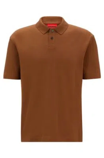 Shop Hugo Cotton-piqu Polo Shirt With Logo Print In Brown