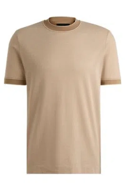 Shop Hugo Boss Regular-fit T-shirt In Two-tone Cotton And Cashmere In Beige