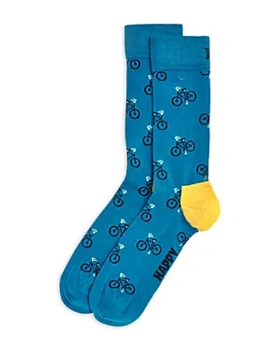 Shop Happy Socks Bike Print Crew Socks In Turquoise