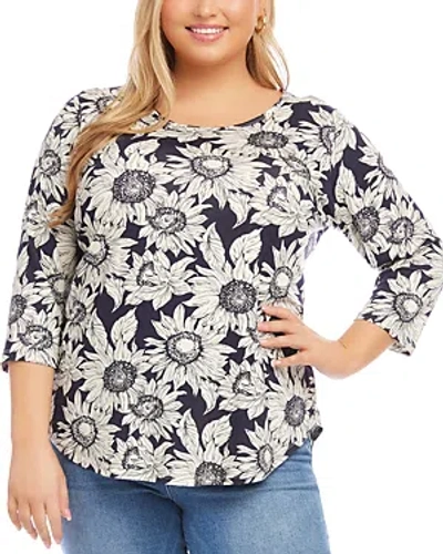 Shop Karen Kane Plus Plus Three Quarter Sleeve Shirttail Top In Print