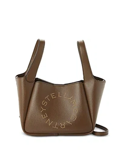 Shop Stella Mccartney Logo Double Top Handle Crossbody Bag In Brown/gold