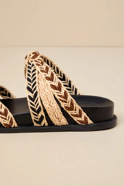 Shop Schutz Trassie Sporty Black Raffia Knotted Slide Sandals