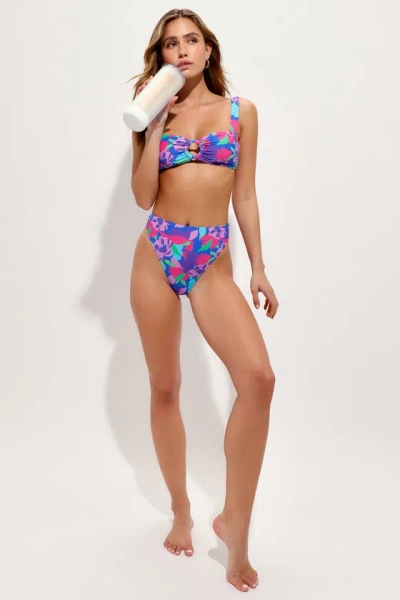 Shop Lulus Colorful Getaway Blue Multi Floral O-ring Bikini Top