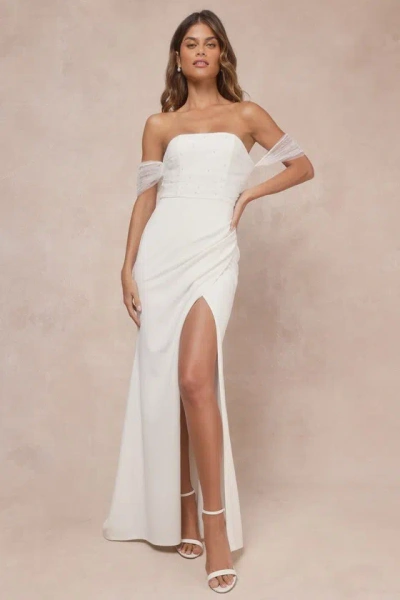 Lulus Profound Glamour Ivory Pearl Off-the-shoulder Tulip Maxi Dress In Ivory
