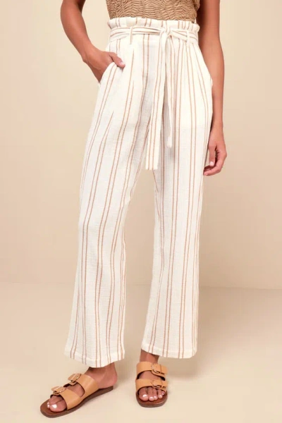 Shop Lulus Casual Season Ivory Striped High-rise Wide-leg Pants