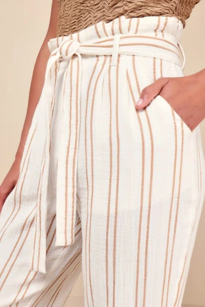Shop Lulus Casual Season Ivory Striped High-rise Wide-leg Pants