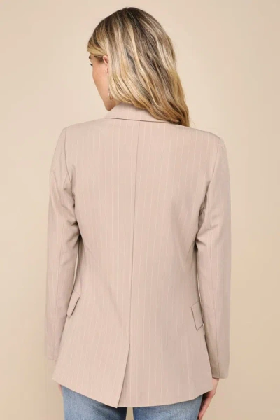 Lulus Polished Choice Taupe And White Striped Double Breasted Blazer In White