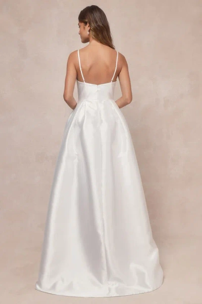 Lulus Dreamy Forever White Taffeta Rosette Maxi Dress With Pockets In White