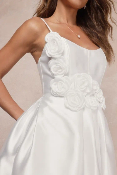 LULUS DREAMY FOREVER WHITE TAFFETA ROSETTE MAXI DRESS WITH POCKETS 