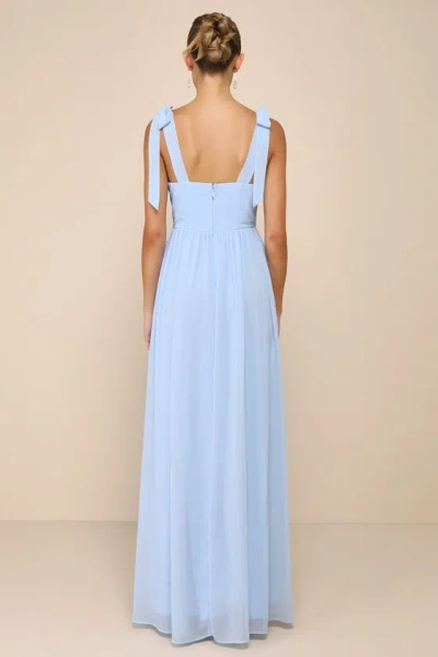 Lulus Radiant Charisma Light Blue Chiffon Ruched Tie-strap Maxi Dress In Light Blue