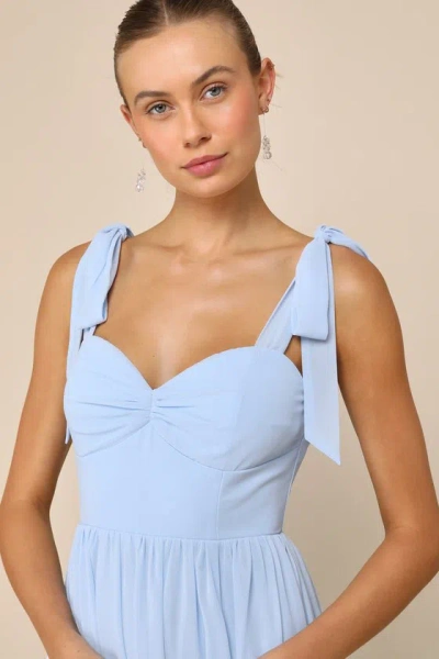 Lulus Radiant Charisma Light Blue Chiffon Ruched Tie-strap Maxi Dress In Light Blue