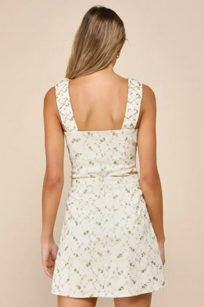 Lulus Delightful Flirt Ivory Twill Floral Embroidered Mini Skirt In Ivory