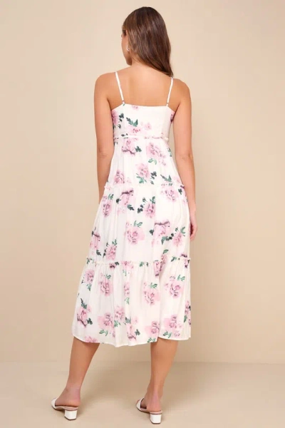 Shop Lulus Sunny Day Outing White And Pink Floral Tiered Midi Dress