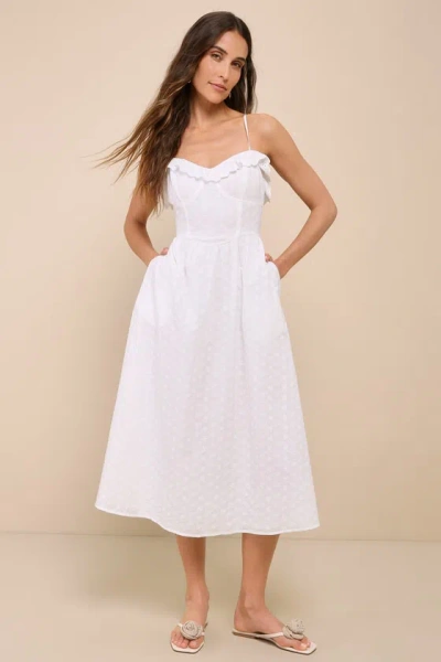 Shop Lulus Lovely Weather White Embroidered Bustier Midi Dress With Pockets