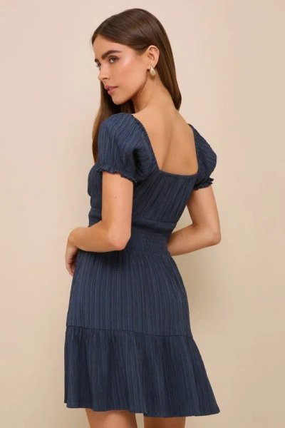 Shop Lulus Darling Cutie Navy Blue Textured Tie-front Tiered Mini Dress