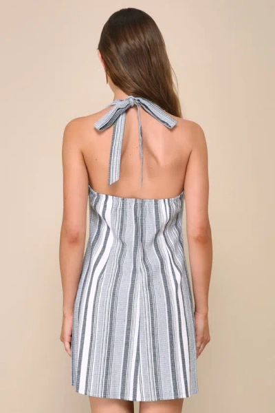 Shop Lulus Italian Stroll White Striped Button-front Halter Mini Dress