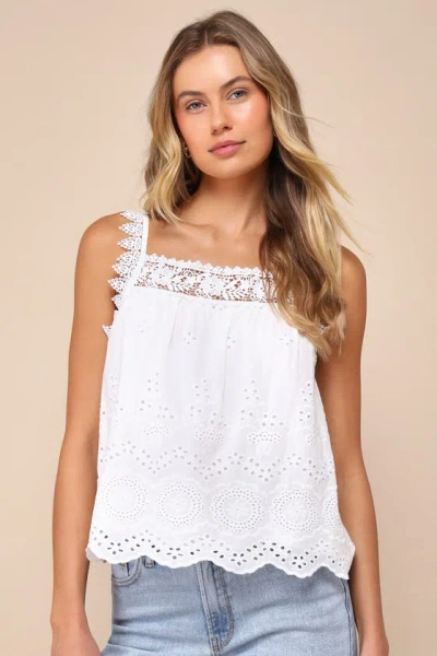 Shop Lulus Airy Impression White Eyelet Embroidered Crochet Lace Tank Top