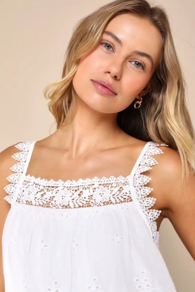 Lulus Airy Impression White Eyelet Embroidered Crochet Lace Tank Top In White
