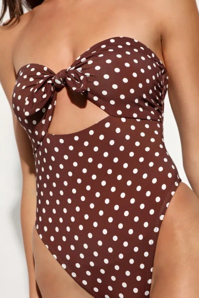 Shop Dippin Daisys Devon Brown Polka Dot Strapless Knotted One-piece Swimsuit