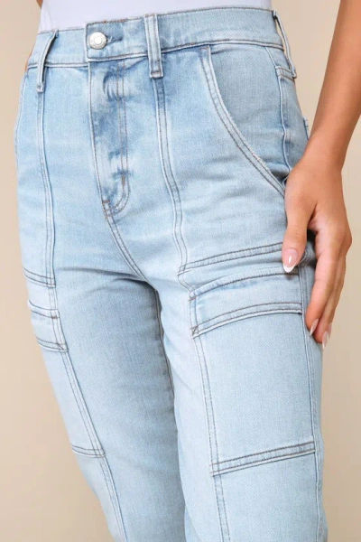 Shop Daze Denim Straight Up Light Wash High Rise Straight Cropped Cargo Jeans In Blue