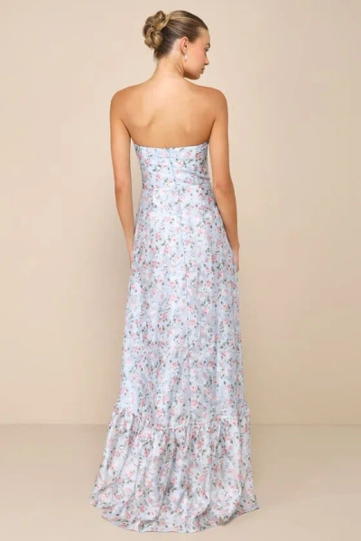 Shop Lulus Gorgeous Desire Light Blue Floral Strapless High-low Maxi Dress