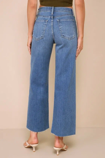 Shop Just Black Stylish Promise Medium Wash Wide-leg Raw Hem Jeans In Blue