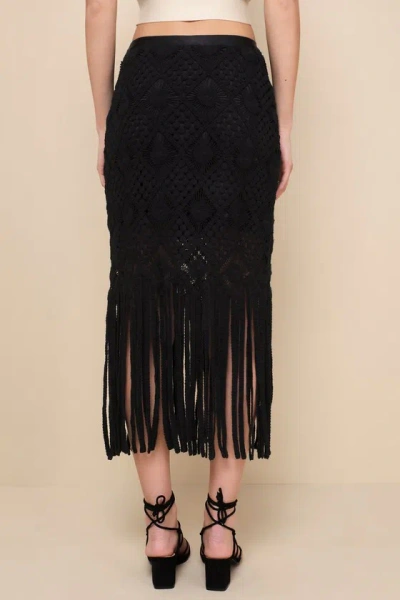 Shop Lulus Enviable Summer Black Crochet Fringe Midi Skirt