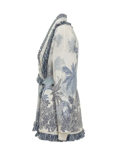 Shop Alanui Jungle Toile De Jouy Wool Blend Cardigan In Clear Blue