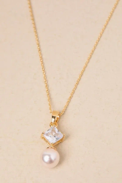 Shop Lulus Cherished Glitter Gold Rhinestone Pearl Pendant Necklace