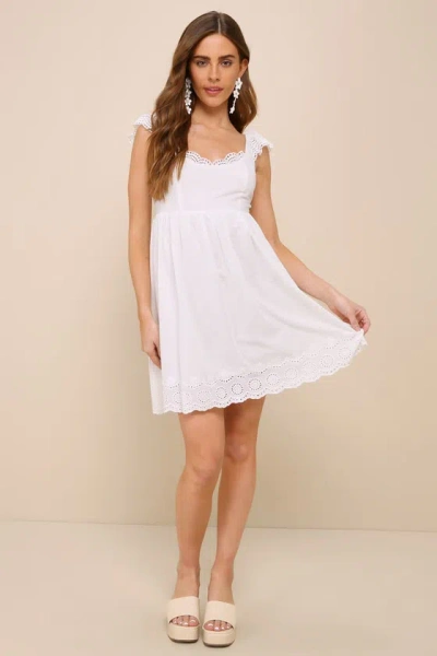Shop Lulus Kindest Cutie White Eyelet Embroidered Ruffle Strap Mini Dress