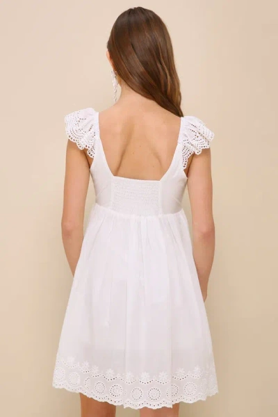 Shop Lulus Kindest Cutie White Eyelet Embroidered Ruffle Strap Mini Dress