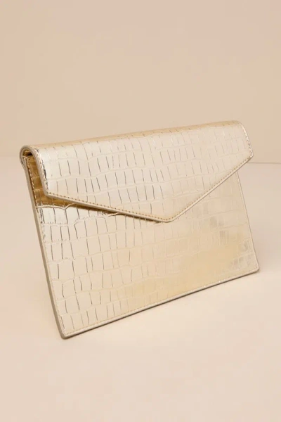 Shop Moda Luxe Katniss Gold Crocodile-embossed Envelope Clutch