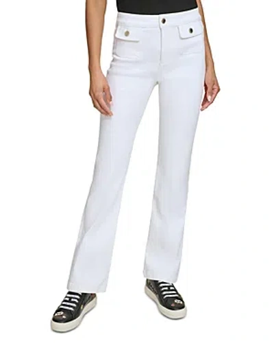 Shop Karl Lagerfeld High Rise Straight Leg Ankle Jeans In White In White/denim