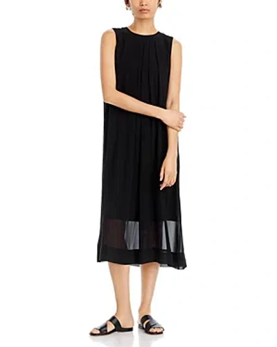 Shop Eileen Fisher Washable Silk Pleated Dress In Black