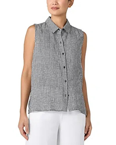 Shop Eileen Fisher Button Front Gingham Linen Shirt In Black/white