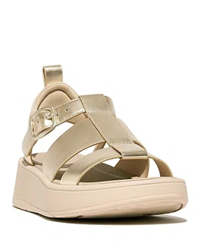 Shop Fitflop Women's F-mode Microwobbleboard Leather Platform Sandals In Platino