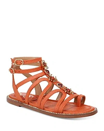Shop Sam Edelman Women's Tianna Embellished Strappy Gladiator Sandals In Terra Orange