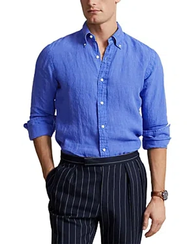 Shop Polo Ralph Lauren Linen Garment Dyed Custom Fit Button Down Shirt In Blue