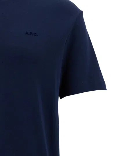 Shop Apc Blue Logo Print Crew Neck T-shirt In Cotton Man