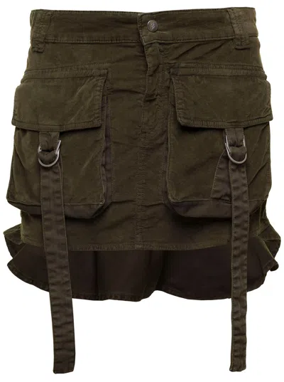 Shop Blumarine Military Green Cargo Mini-skirt With Rear Frill In Velvet Woman