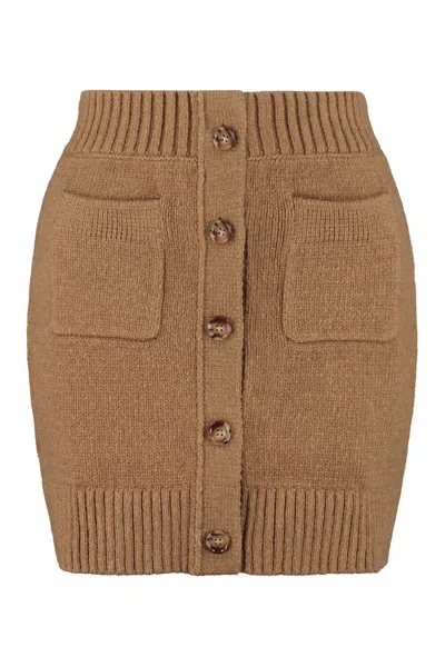 Shop Burberry Knitted Mini Skirt In Camel