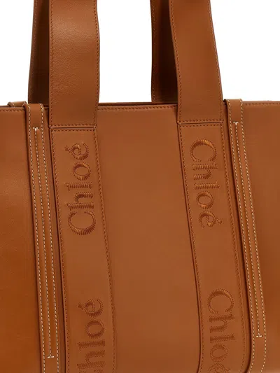 Shop Chloé Medium 'woody' Shopping Bag In Brown